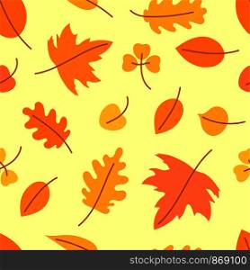 Autumn leaves. Seamless pattern. Vector yellow and orange leaf. Scrapbook, gift wrapping paper, textiles. Hello, october. Color background