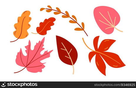 Autumn leaves set. Simple cartoon flat style. Design for stickers, logo, web and mobile app. Vector illustration isolated on white background. Autumn leaves set. Simple cartoon flat style. Design for stickers, logo, web and mobile app.