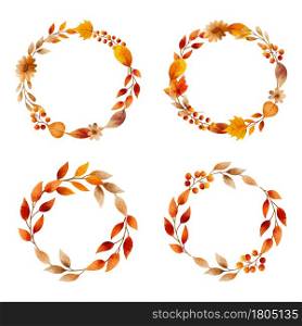 Autumn leaves watercolor wreaths and frame border.