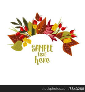 Autumn leaves with rose hip. Vector Illustration Autumn leaves decoration with rose hip