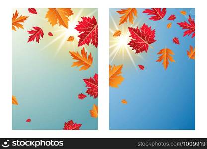 Autumn leaves with sunlight background vector illustration