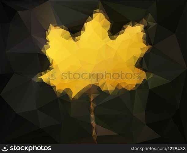 Autumn maple leaf - abstract low poly art on dark background