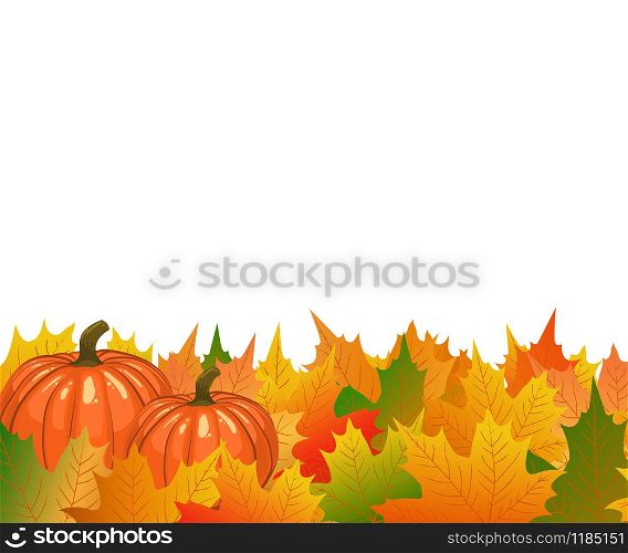 Autumn maple leaves with ripe thanksgiving pumpkins. Autumn maple tree leaves with ripe thanksgiving pumpkins