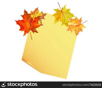 Autumn maple tree leaves on wooden plank. Vector illustration.