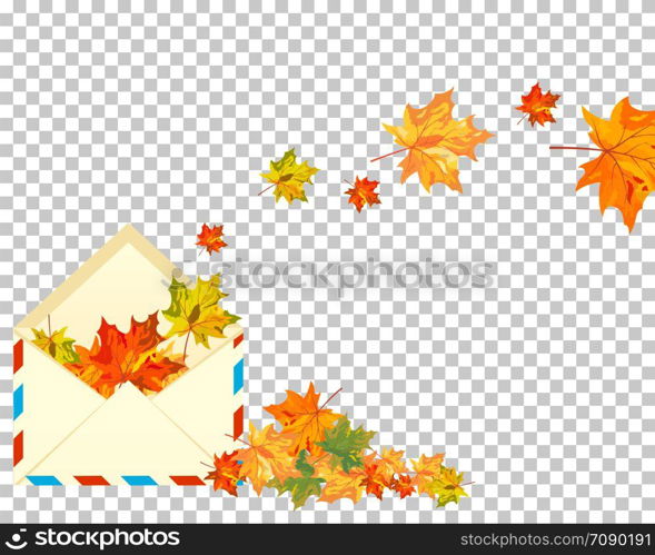 Autumn maple tree leaves with envelope. Vector illustration.