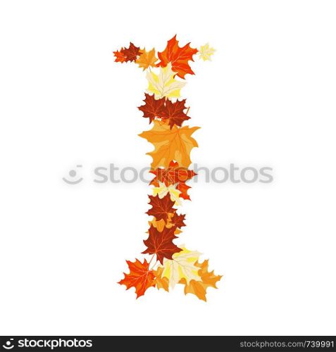 Autumn Maples Leaves Letter. Golden Fall Design. Vector illustration.