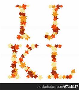 Autumn maples leaves letter set. Vector illustration.