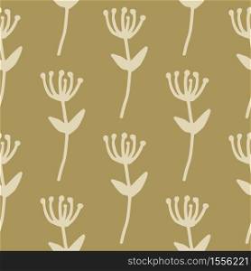 Autumn minimalistic floral seamless pattern with branch silhouettes. Soft brown background with light grey botanic elements. Perfect for wallpaper, wrapping , textile print, fabric. Vector. Autumn minimalistic floral seamless pattern with branch silhouettes. Soft brown background with light grey botanic elements.
