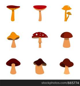 Autumn mushroom icon set. Flat set of 9 autumn mushroom vector icons for web isolated on white background. Autumn mushroom icon set, flat style