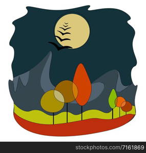 Autumn night, illustration, vector on white background.