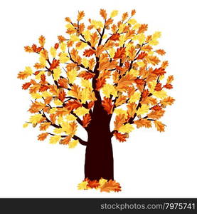 Autumn Oak Tree With Color Leaves on White Background. Elegant Design with Ideal Balanced Colors. Vector Illustration.