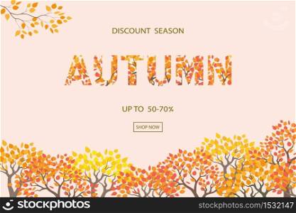 Autumn or Fall background,discount season with text for shopping promotion,banner,poster,flyer or website,vector illustration