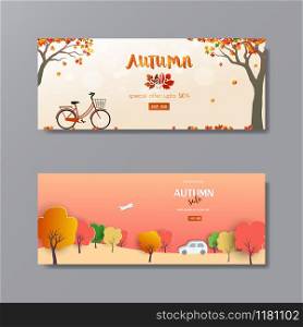 Autumn or fall background for poster,flyer,template,banner,website,advertising,voucher discount or online shopping,vector illustration