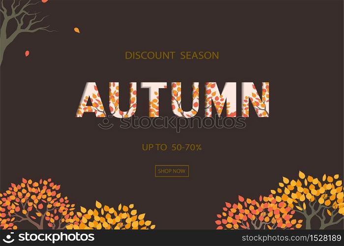 Autumn or Fall background with discount text for shopping promotion,poster,leaflet,banner,flyer or website,vector illustration