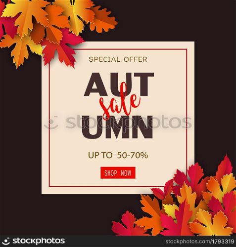 Autumn or Fall sale banner background,for shopping online,website,advertising or promotion,vector illustration