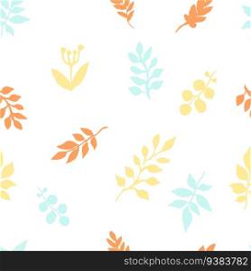 Autumn pattern of watercolor leaves freehand drawing. Sketch of leaves of plants in orange-blue tones, textile pattern EPS8 vector illustration
