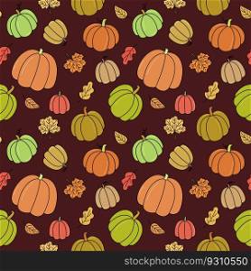 Autumn pattern. Vector doodles seamless background with colorful pumpkins and autumn leaves. Hand drawn outline Thanksgiving symbols.. Autumn pattern. Vector doodles seamless background with colorful pumpkins and autumn leaves. Hand drawn outline Thanksgiving symbols