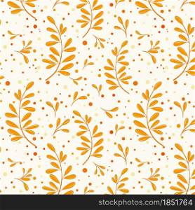 Autumn pattern with leaves, vector illustration. Seamless background with bright orange fall sheets. Template on the autumn theme.. Autumn pattern with leaves, vector illustration.