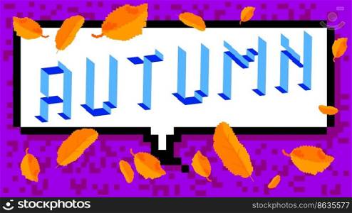 Autumn. Pixelated word with geometric graphic background. Vector cartoon illustration.