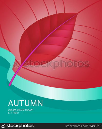 Autumn poster design with leaf shape and red and light blue background. Sample can be used for signs, retail brochures, sale banners