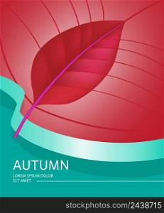 Autumn poster design with leaf shape and red and light blue background. Sample can be used for signs, retail brochures, sale banners