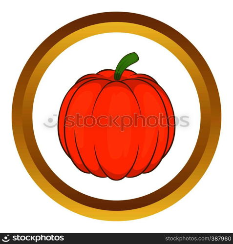 Autumn pumpkin vegetable vector icon in golden circle, cartoon style isolated on white background. Autumn pumpkin vegetable vector icon