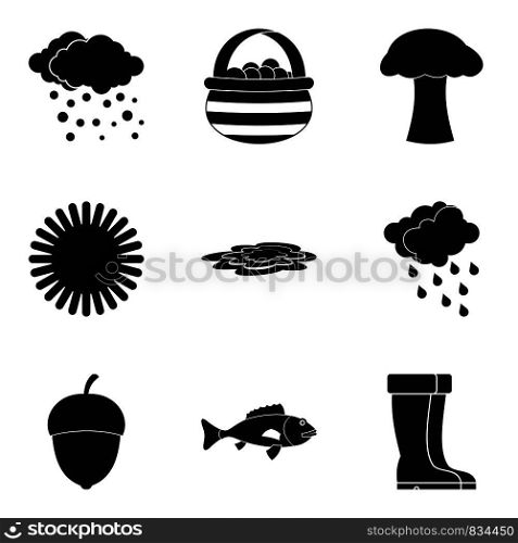Autumn rain clouds icon set. Simple set of 9 autumn rain clouds vector icons for web design isolated on white background. Autumn rain clouds icon set, simple style