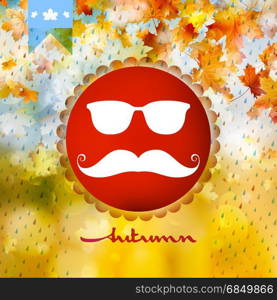 Autumn rain with hipster style Mustache and Glasses with geometric shapes. And also includes EPS 10 vector