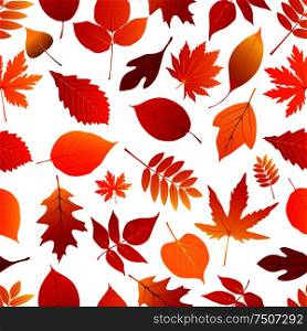 Autumn red and orange leaves seamless pattern for seasonal or holiday design. Autumn red and orange leaves pattern