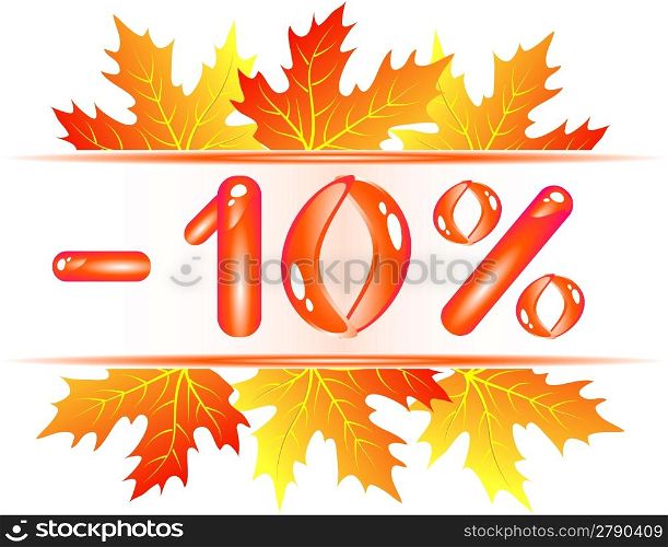 Autumn sale ad with falling maple leaves. 10 percent discount