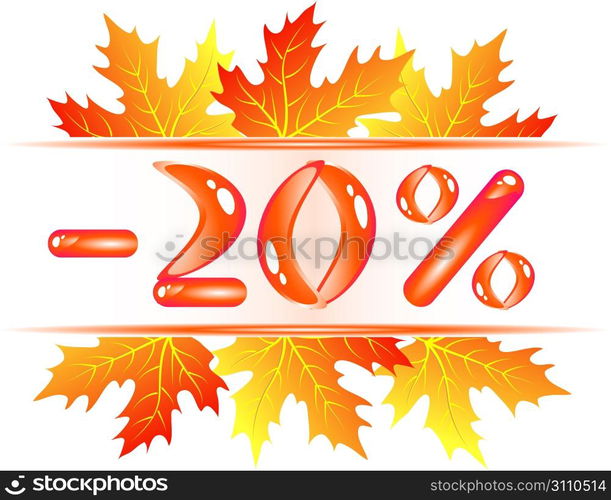 Autumn sale ad with falling maple leaves. 20 percent discount