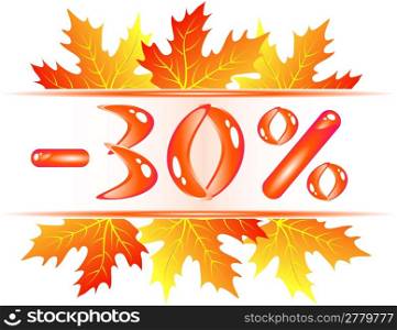 Autumn sale ad with falling maple leaves. 30 persent discount