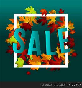 Autumn sale advertisement red maple leaves background, vector illustration