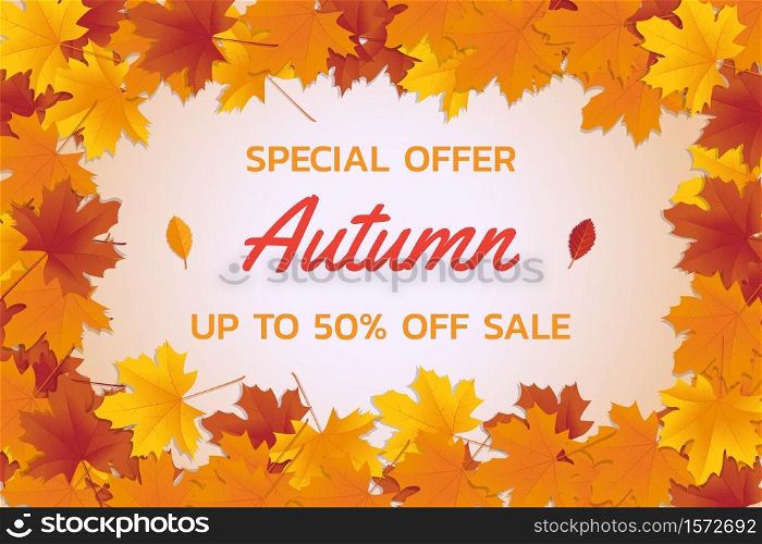 Autumn sale background layout decorate with leaves for shopping sale or promo poster