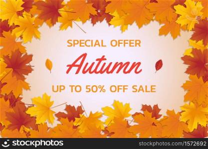 Autumn sale background layout decorate with leaves for shopping sale or promo poster