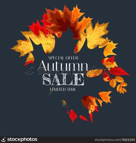 Autumn Sale Background Template with leaves. Special offer. Limited Time. Vector Illustration EPS10. Autumn Sale Background Template with leaves. Special offer. Limited Time. Vector Illustration