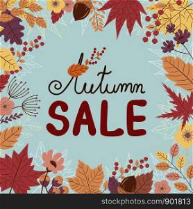 Autumn sale banner on leaves fall background design vector illustration