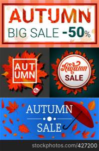 Autumn sale banner set. Cartoon illustration of autumn sale vector banner set for web design. Autumn sale banner set, cartoon style