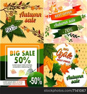Autumn sale banner set. Cartoon illustration of autumn sale vector banner set for web design. Autumn sale banner set, cartoon style