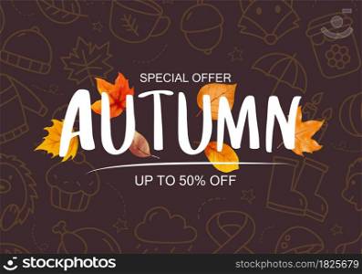 Autumn sale banner template background. Autumn shopping sale with leaves and text.