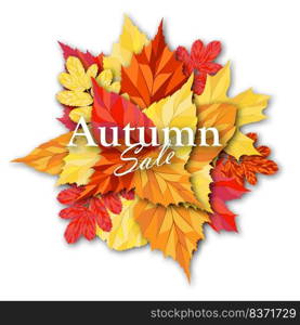 Autumn sale banner template decorate with leaves in warm color tone for shopping sale or promotion poster and web banner. Vector illustration.