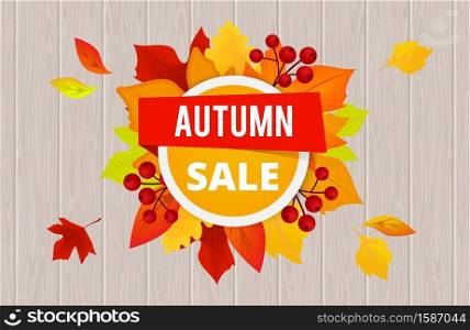 Autumn sale banner template. Vector sale flyer with autumn yellow red orange leaves. Illustration sale autumn, yellow and red leaves, fall season advertising. Autumn sale banner template. Vector sale flyer with autumn yellow red orange leaves