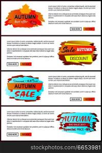Autumn sale best offer discounts only today premium choice 2017 off set of vector posters with text online web pages with color fall hanging labels. Autumn Sale Best Offer Discounts Big Choice 2017