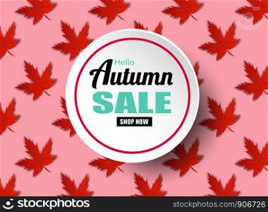 Autumn sale. design with autumn leaves on pink background. Vector.
