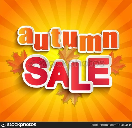 Autumn sale lettering with autumn leaves on a vintage background. Abstract vector illustration .. Autumn sale lettering with leaves.
