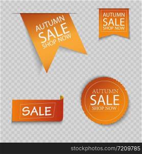 Autumn sale tags isolated. Vector paper scroll banners.