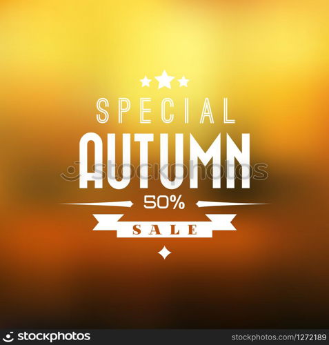 Autumn sale vector retro poster with abstract blurred fall background