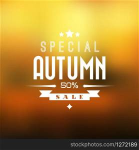 Autumn sale vector retro poster with abstract blurred fall background