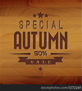 Autumn sale vector wooden retro background