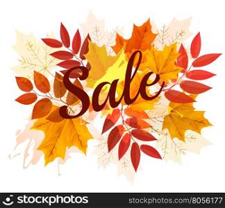 Autumn Sales banner with colorful leaves. Vector.